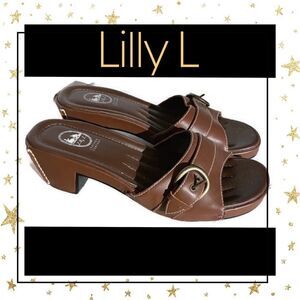 Lilly L Leather Buckle Slide Sandals 8.5 8.5M